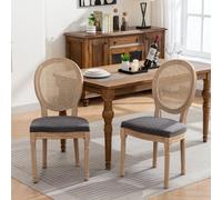 kowdom Juego de 2 sillas de comedor de ratán y silla tapizada, estilo rústico francés, tapizado en lino, gris, madera maciza, soporta hasta 300 libras, para cocina