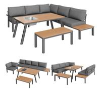kowdom Juego de muebles de jardín de esquina para 6-7 personas con cubo de hielo y banco, estructura de metal resistente a la intemperie y cojines extraíbles para terraza, balcón y jardín en color