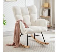kowdom Mecedora moderna silla relax con estructura de madera y marco de metal, blanco, 69 × 89 × 101 cm, diseño escandinavo para salón, dormitorio, oficina y balcón