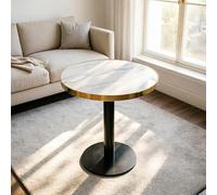 kowdom Mesa auxiliar redonda de mármol con marco dorado de acero inoxidable, superficie con revestimiento UV, mesa de centro de lujo con base estable para salón en color blanco