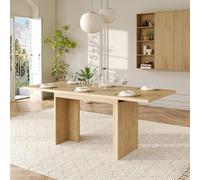 kowdom Mesa de comedor extensible de 140/180 x 80 cm para 6-8 personas, aspecto de roble, mesa de cocina con tablero de MDF de 30 mm de grosor y patas de metal en forma de T, para familia e invitados