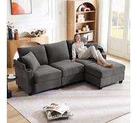 kowdom Sofá esquinero en forma de L gris oscuro con reposapiés, USB y soporte para bebidas, sofá de 4 plazas, modulable, espacio de almacenamiento, reposabrazos, 2 cojines para salón, oficina