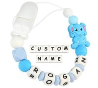 Kowlone Cadenas Chupetes Personalizado para Bebé con Nombre Silicona Elefante Chupetero Niño Chicas(Azul)