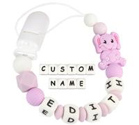 Kowlone Cadenas Chupetes Personalizado para Bebé con Nombre Silicona Elefante Chupetero Niño Chicas(Violeta)