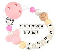 Kowlone Cadenas Chupetes Personalizado para Bebé con Nombre Silicona Ratón Chupetero Niño Chicas(Rosado)