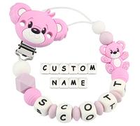 Kowlone Cadenas Chupetes Personalizado para Bebé con Nombre Silicona Teddy Oso Chupetero Niño Chicas(Violeta)