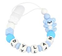 Kowlone Cadenas Chupetes Personalizado para Bebé con Nombre Silicona Teddy Oso Chupetero Niño Chicas(Azul Claro)