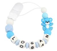 Kowlone Cadenas Chupetes Personalizado para Bebé con Nombre Silicona Teddy Oso Chupetero Niño Chicas(Azul)