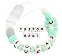 Kowlone Cadenas Chupetes Personalizado para Bebé con Nombre Silicona Teddy Oso Chupetero Niño Chicas(Verde)