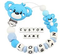 Kowlone Cadenas Chupetes Personalizado para Bebé con Nombre Silicona Teddy Oso Chupetero Niño Chicas(Azul)