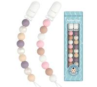 Kowlone Cadenas Chupetes Silicona Clips De Chupete Para Bebé Porta Chupetero Soothie Clip Sujeta Chupete Holder Binky Clips Niño Chicas 2-Paquetes(Rosa)