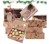 Koxtyzo 12 Piezas Cajas de Galletas de Navidad con Ventana Transparente, 22x15x7cm Cajas Regalo Navidad, Caja de Papel Kraft Navidad para Pastelería Cupcakes Galletas Dulces Chocolate(B)