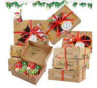 Koxtyzo 12 Piezas Cajas de Galletas de Navidad con Ventana Transparente, 22x15x7cm Cajas Regalo Navidad, Caja de Papel Kraft Navidad para Pastelería Cupcakes Galletas Dulces Chocolate(A)