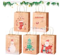 Koxtyzo 15 Piezas Bolsas Regalo Navidad, 5 Estilos Bolsas Regalo Papel Kraft Navidad con Asas, Reutilizables Bolso Navideños para Envolver Regalos, Fiesta Navideños, 23x18x9.5cm