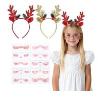 Koxtyzo 2 Piezas Diadema Navidad con Cuernos de Reno, Diademas de Navidad con Cascabeles Lentejuelas, Decoraciones Navideñas para Adultos, Niños para fiestas de Christmas, Oro y Rojo