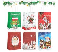 Koxtyzo 24 Piezas Bolsas Regalo Navidad, 6 Estilos Bolsas Regalo Papel Kraft Navidad con Asas, Reutilizables Bolso Navideños para Envolver Regalos, Fiesta Navideños, 21x15x8cm