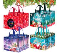Koxtyzo 8 Piezas Grandes Bolsas Regalo Navidad, 42x32x18cm Bolsas Regalo No Tejidas Navideño con Asas, Reutilizables Bolsa de Comestibles, Bolso Navideños para Envolver Regalos, Fiesta de Navidad