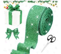 Koxtyzo Cinta Decorativa Verde con Alambre - 10m | Cinta con Brillos y Tijeras para Regalos de Na-vidad, Árboles de Navidad y Coronitas