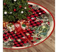 Koxtyzo Falda para Árbol de Navidad Roja 122cm, Elegante Cubierta de Base de Árbol con Motivo de Ángel y Árbol de Navidad, Falda Redonda con Abertura Central, Decoración Navideña para Hogar y Fiestas