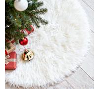 Koxtyzo Faldón para Árbol de Navidad 90cm, Cubresuelos de Pelo Blanco Suave con 5 Adhesivo para Fijar alfombras para Decoración de Árbol de Navidad, Decoración Navideña para Interior