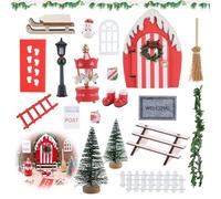 Koxtyzo Puerta Elfo Navidad Accesorios, 21 Piezas Duende Elfo Gnomos Na-vidad Miniatura con con Quirnalda Navideña, Mini árbol de Na-vidad, Escoba, Botas, Escalera