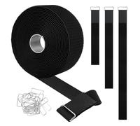 Koxtyzo Sujetacables Reutilizables de 5cm x 5m con 25 Hebillas, Ajustables Cinta Cables, Sujeta Cable de Sujeción Cortable, Bridas Negras para Organizador Management de Cables(Negro)