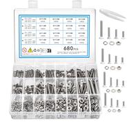 KOXXIAMOQ Set di 680 pezzi di viti a testa svasata M3 M4 M5 M6, bulloni, dadi e rondelle, set di viti a testa piatta, set di viti da macchina, assortimento di viti a (680)