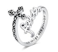 KoyeKei Anillos de cruz para mujer, plata de ley 925, anillos de cruz de fe, joyería religiosa cristiana, regalos para hombres, One Size, Plata de ley, Sin piedra preciosa