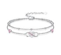 KoyeKei Tobillera para mujer, plata de ley 925, pulsera de tobillo con doble infinito, impermeable, joyería de verano, aniversario, regalo de cumpleaños para ella, Medio, Plata, Circonita cúbica