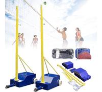 Koyike Red de Voleibol Profesional con Postes, Sistema 2 en 1 con Red de Bádminton, Altura Ajustable para Escuela Estadio y Jardín, Estructura de Acero Reforzado