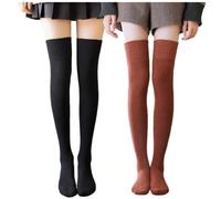 Koyojpoe Calcetines Hasta La Rodilla Con Bucle De Rizo, Hasta El Muslo, Calor Grueso Para Los Días Fríos De Invierno, Caña Alta Antideslizante De 130g,Negro+rojo Ladrillo