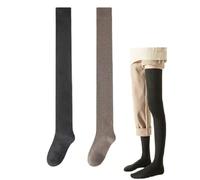 Koyojpoe Calcetines Térmicos Hasta El Muslo Para Mujer, Forro Polar Y Antideslizantes, Calcetines Largos Por Encima De La Rodilla, 2 Pares,Café Negro
