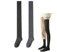 Koyojpoe Calcetines Térmicos Hasta El Muslo Para Mujer, Forro Polar Y Antideslizantes, Calcetines Largos Por Encima De La Rodilla, 2 Pares,Negro Gris Oscuro