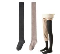 Koyojpoe Calcetines Térmicos Hasta El Muslo Para Mujer, Forro Polar Y Antideslizantes, Calcetines Largos Por Encima De La Rodilla, 2 Pares,Café Negro Claro