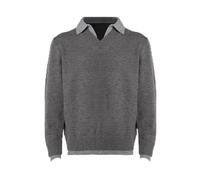 Koyojpoe Plus-Size Fake Two-Piece Knitted Sweater For Men, Polo Shirt, V-Neck, Classic Style, Commuter Pullover Top.,Gris,S