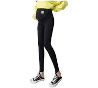 Koyojpoe Women's Maternity Leggings Adjustable Waistband/Over The Belly Pregnancy Casual Yoga Tights/Maternity Pants For Pregnancy All Stages， ,Negro [Invierno con Terciopelo],3XL
