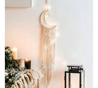 Koytoy Macramé colgante de pared con forma de atrapasueños con luz LED, hecho a mano, tejido bohemio, atrapasueños, decoración del hogar, elegante, regalos, dormitorio, decoración de habitaciones.