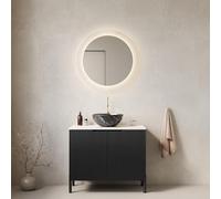 kozamas Armario de pie para debajo del lavabo de 76 cm con lavabo de cerámica y placa de piedra sinterizada, puertas dobles de cierre suave, moderno juego de muebles de baño en negro/blanco para