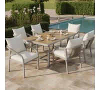 kozamas Juego de comedor de jardín para 6 personas, resistente a la intemperie, con mesa de jardín y 6 sillas de jardín, estructura de metal galvanizado y tablero de WPC, alta resistencia y cómoda