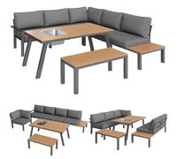 kozamas Juego de muebles de jardín de esquina para 6 - 7 personas con cubo de hielo y banco, estructura de metal resistente a la intemperie, cojines extraíbles para patio, balcón y jardín, color gris