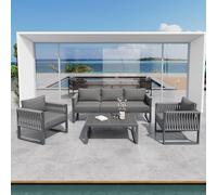 kozamas Juego de muebles de jardín modular: conjunto de asientos para exteriores para 5 o 10 personas con tapicería de 8 cm y mesa de cristal - Muebles de terraza de ratán resistente a la intemperie