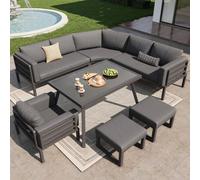 kozamas Juego de muebles de jardín para 8 personas: grupo de asientos en forma de media luna para exteriores con estructura de acero galvanizado en caliente - Juego de muebles de terraza, incluye 2
