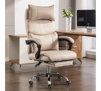 kozamas Silla de oficina profesional con capacidad de carga de 150 kg y mecanismo síncrono - Silla ejecutiva de piel sintética con reposabrazos 4D y reposacabezas en beige/grafito, para trabajar mucho
