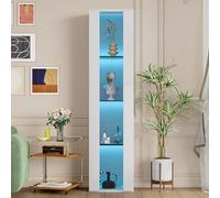 kozamas Vitrina de cristal multifuncional blanca con luz LED que cambia de color, 4 niveles, superficie de exposición, mando a distancia y control por aplicación, hecho de PB + acrílico