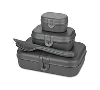 Koziol Set de 3 fiambreras y cubiertos Pascal Ready Nature ash grey