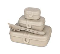Koziol Set de 3 fiambreras y cubiertos Pascal Ready Nature desert sand