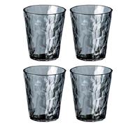 Koziol Superglas Club No. 1 - Juego de 4 vasos de agua de 250 ml, de plástico transparente, irrompible, reutilizable, para fiestas, camping, 4 unidades (gris transparente)