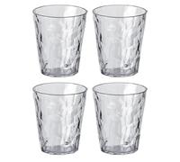 Koziol Superglas Club No. 1 - Juego de 4 vasos de agua de 250 ml, de plástico transparente, irrompible, reutilizable, para fiestas, camping, 4 unidades (gris claro de lujo)