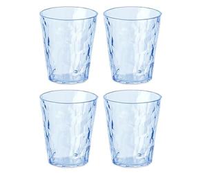 Koziol Superglas Club No. 1 - Juego de 4 Vasos de Agua de 250 ml, de plástico Transparente, irrompible, Reutilizable, para Fiestas, Camping, 4 Unidades (Aguamarina Transparente), Color Azul