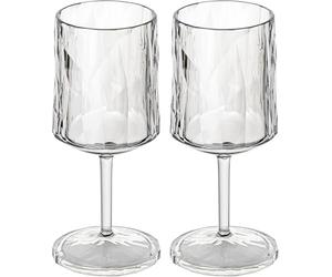 Koziol Superglas Club No. 21, Set de 2 copas de vino con pie, 250 ml, plástico transparente con efecto diamante, elegante, irrompible, reutilizable, lujo, Ideales para fiestas, camping